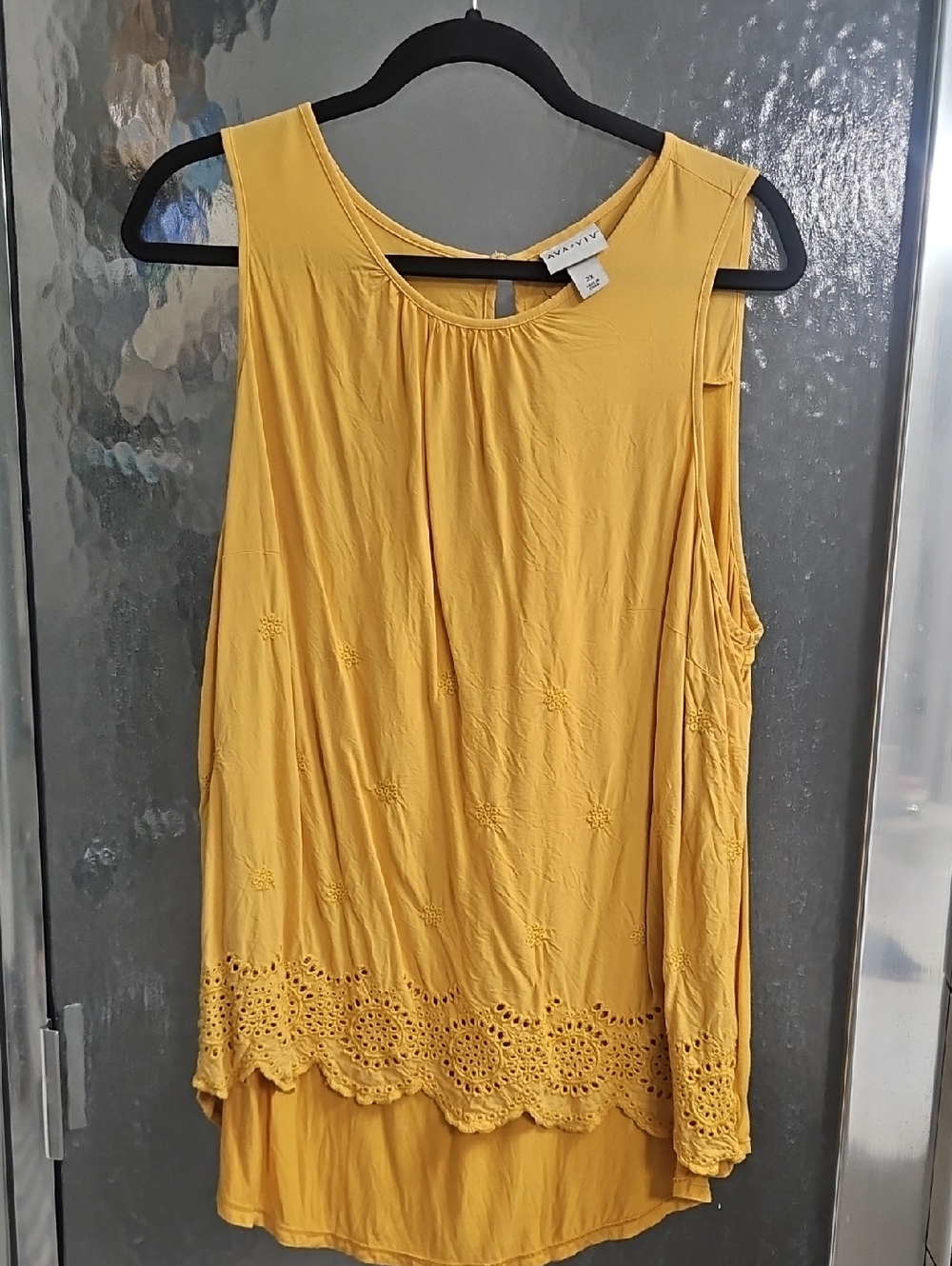 Ava & Viv Mustard Yellow Eyelet Hem Tank Top